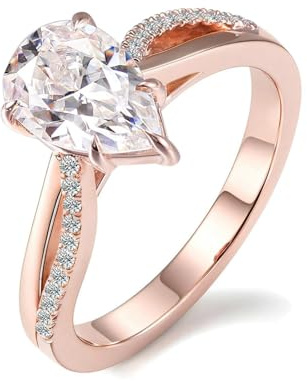 Lirzxin Fede Nuziale Donna, Anello Matrimonio Oro Rosa 18K Design Classico Intrecciato con A 5 Griffe Moissanite A Goccia D'Acqua da 1.5ct Anelli Donna Fidanzamento Oro Rosa Misura 16