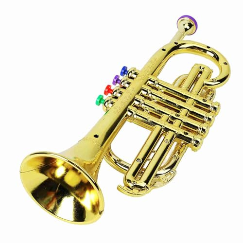 Goldene Kindertrompete, 4 farbige Tasten Kunststofftrompete pädagogische Trompeten Musikinstrumente für Partys und Veranstaltungen