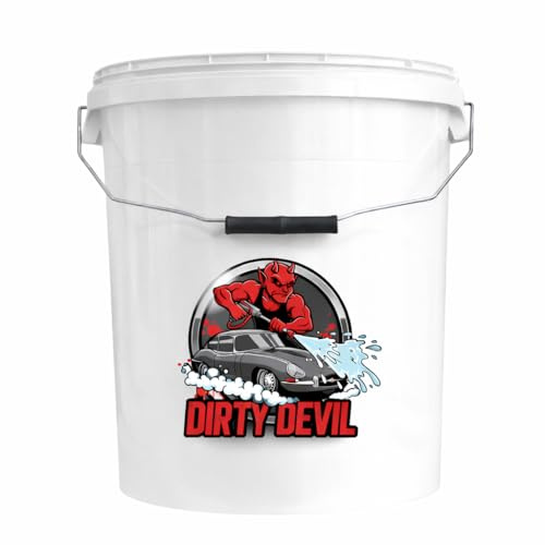 DIRTY DEVIL 20L/5Gallon Wash Bucket, Heavy Duty Car Detailing Bucket Pail, 20L Plastic Container (White)