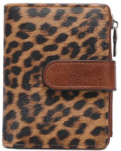 Portefeuille Femme Petit, Porte Monnaie Femme avec Blocage RFID, Portefeuille Femme Cuir avec 17 Slots de Carte et Poche à Fermeture Éclair Pièces Court Porte Feuille pour Femmes (Imprimé léopard)