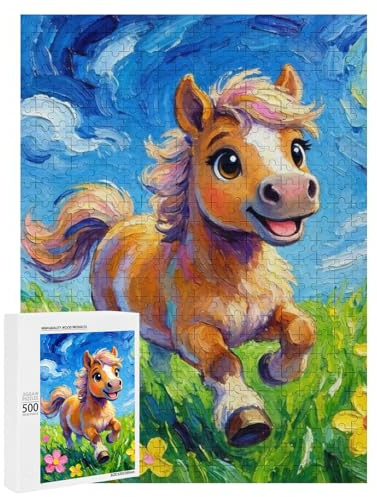 500 Teile Öl Gemälde Stil Blumenstrauß Puzzle - Frühlingsdekoration Theme Puzzle Spielzeug, Kinder Erwachsene Puzzle Geschenk (Pferde 01（500pcs - 38x52cm）)