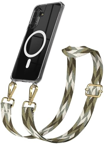 EAZY CASE Handykette - Verstellbares Taschenband kompatibel mit Galaxy A17, Schulterriemen, Handykordel mit Silikon Hülle, Qi Charging kompatibel, Umhängetasche, Grün Mix Gold