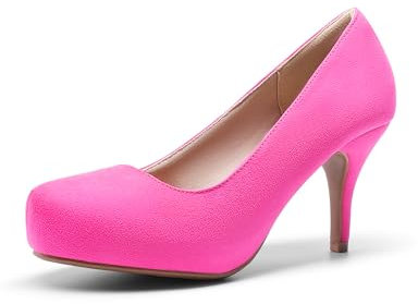 DREAM PAIRS Women's Low Stiletto Heel Party Shoes Classic Elegant Versatile Dress Platform Pumps TIFFANNY,Size 6.5,Fuchsia/Suede,TIFFANNY