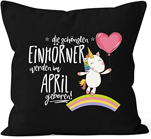 MoonWorks Kissenbezug die schönsten Einhörner Werden im April geboren 40x40 Baumwolle Geschenk Geburtstag Unicorn Schwarz 40cm x 40cm