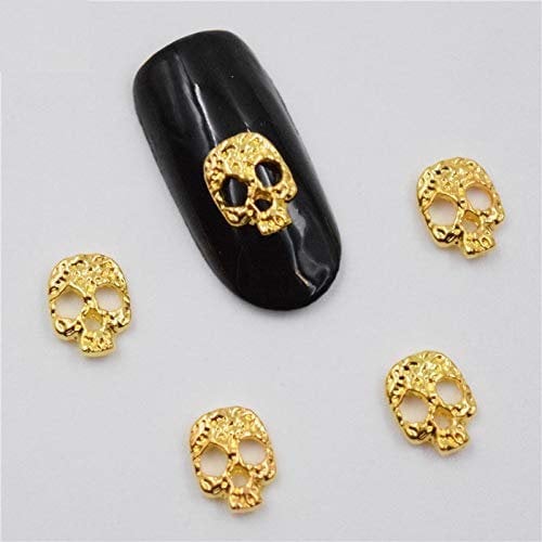 10psc New Gold Skull 3D Nail Art Decorations,Alloy Nail Charms,Nails Rhinestones Nail Supplies Plus Nail Glue