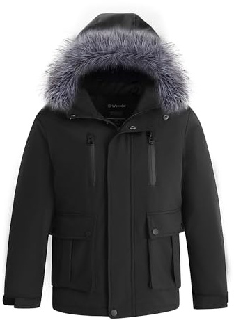 wantdo Boys Winter Coats for Boys Warm Jacket Waterproof Snow Snowboard Ski Jacket with Removable Hood Black 14-16