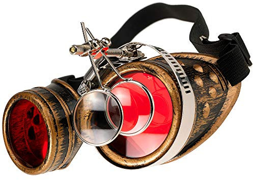 MFAZ Morefaz Ltd Schutzbrille Schweißen Sonnenbrille Welding Cyber Goggles Steampunk Goth Round Cosplay Brille Party Fancy Dress (Gold Loupe)