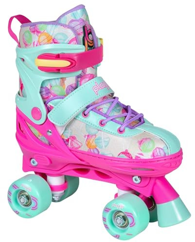 Playlife Rollschuhe für Kinder - Roller Skate Lollipop in pink/grün - größenverstellbarer Rollschuh für Mädchen - verstellbare Rollerskates
