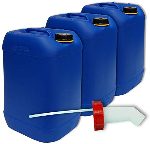 Lot de 3 bidons Plastique HDPE 25 L Bleu, Alimentaire + 1 Bec verseur DIN 61 (22248x3+22019)