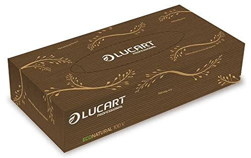 Eco Natural Lucart 100 Pcs Facial Tissue, 100% Recycled, White, 1-Ply, 100 Count, Bag
