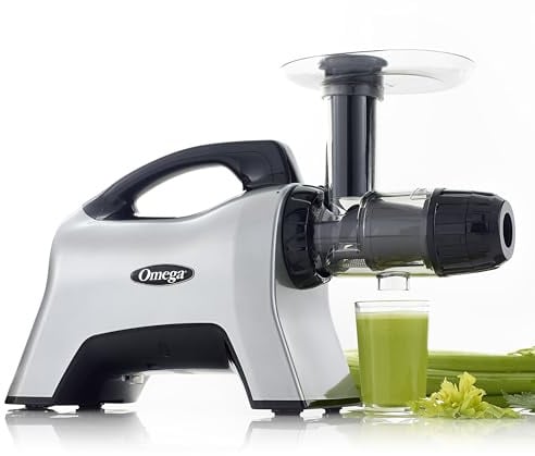 Omega Juicer NC1000HDS Juice Extractor and Nutrition System Slow Masticating BPA-FREE with Quiet Motor and Reverse Easy to Clean, 200-Watt, Silver