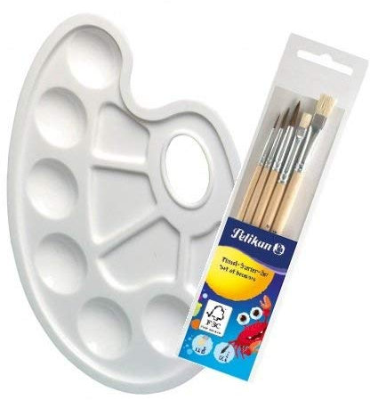 Pelikan 718163 - Pinsel Starterset (3 Haarpinsel, 2 Borstenpinsel) (Pinselset, 1 Mischpalette, 1)