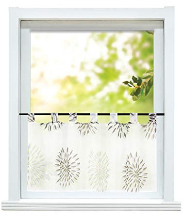 ESLIR Scheibengardine modern Bistrogardine Küche Gardinen Transparent Vorhänge mit Schlaufen Kurzgardine Voile Kreis Muster Braun HxB 45x90cm 1 Stück