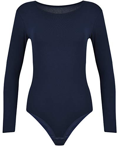 Evoni Damen Body langarm I blickdichter Bodysuit mit Rundhals für Frauen I Langarmbody in verschiedenen Farben I Body Shaper aus Baumwolle I Jumpsuit XL Dunkelblau