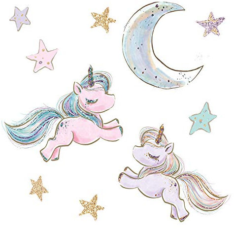 Little Deco Wandaufkleber 2 Einhörner Mond und Sterne I Wandbild 93 x 64 cm (BxH) I Wandtattoo Kinderzimmer Mädchen Babyzimmer Aufkleber Sticker Wandsticker Kinder DL539-06