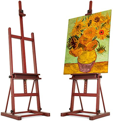 VISWIN Mittelgroße H-Rahmen 170-241cm H, Hält Leinwand bis zu 125 cm, Buchenholz Atelierstaffelei Groß für Malen, Massiver Buchenholz Staffelei Groß für Anfänger, Kunststudenten