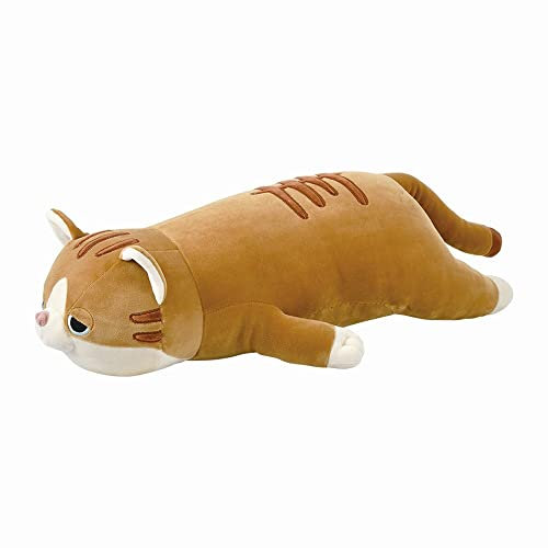 Nemu Nemu Animals 6204635 Plüschtier, Braune Katze Mugi, Kuscheltier, extra weich und kuschelig, Stofftier, Designed in Japan, Kuschelkissen, Größe L, 54 cm