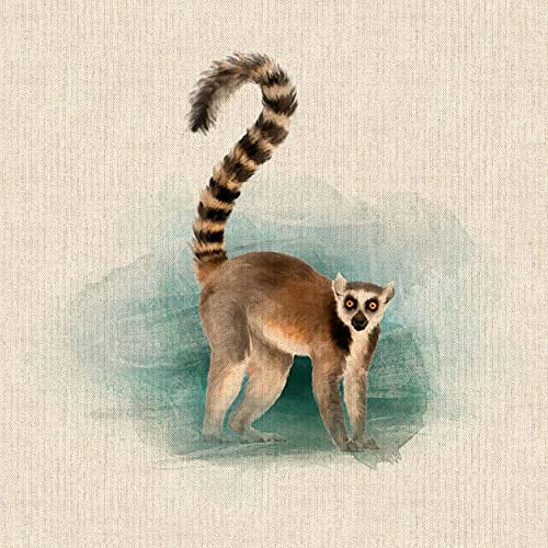 Stoff mit Aquarell-Tieren, Digitaldruck, Baumwolle, Leinenoptik, für Wimpelketten, Jalousien, Basteln, Quilten, Patchwork und Polsterung, Verkauf pro Paneel (Lemur)