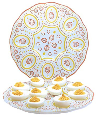 Deviled Eiertablett, 2er-Set, entworfen für 16 Teufeleier, gehärtetes Glas, Teufelseier, Servierplatte für teufelsige Eier perfekt, ideal für Partys, Versammlungen oder Speiseteller