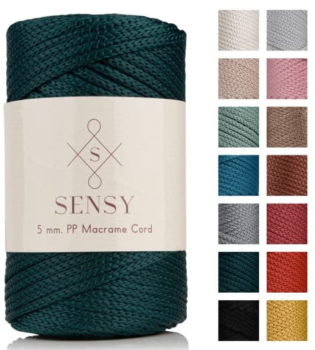 Sensy, Cordoncino in poliestere da 5 mm, 95 metri, 100% polipropilene, per macramè, 5 mm, per borse all'uncinetto, macramè, filo all'uncinetto, regalo per maglieria (Verde Foresta)
