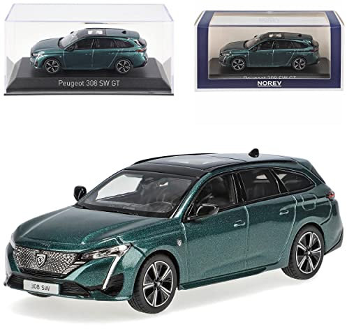 Peugeot 308 III SW Kombi Avatar Blau Grün 3. Generation Ab 2021 1/43 Norev Modell Auto mit individiuellem Wunschkennzeichen