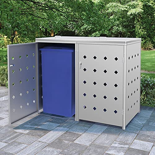 HOMIUSE Abri de Poubelle Double sur roulettes 138x77,5 x115 cm Acier Inoxydable Argenté Cache-Poubelle Range Poubelle Exterieur Rangement et Stockage Poubelle Jardin Facile à Nettoyer