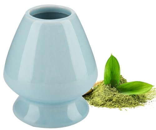 Porte-Fouet Matcha, Porte-Fouet Matcha en Céramique de Thé Japonais Traditionnel, Kit de Matcha Fait à la Main Support de Fouet Matcha (Bleu)