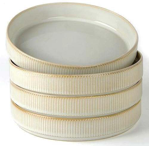 famiware Star 8.25 Pasta Bowls, Large Dinner Bowls Set of 4, Salad Bowl Plates, Shallow Bowls for Eating, Cappuccino White