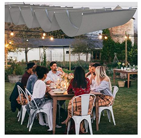 LXBAMKEA contraíble onda techo sombra cubierta, anti rayos UV ventilación colgante velo de sombreado con kit de montaje, onda dosel pérgola cubierta, exterior café jardín tienda (color: marrón,