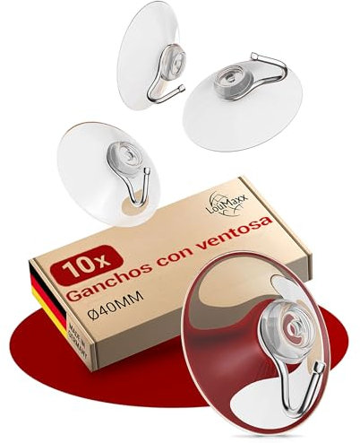 LouMaxx Saugnapf Haken Ø 40 mm - transparente Saugnäpfe für Fenster, Bad und Küche - zuverlässiger Halt auf Glas und glatten Oberflächen – 10er Set