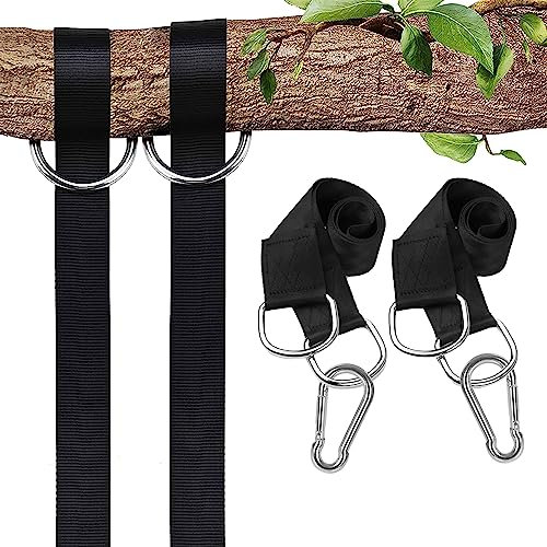 Taeku Schaukel Befestigung, 1 Paar Reißfestem Polyester Hängematte Aufhängung Hängesessel Befestigung Kabelzug Aufhängung Bänder mit 2 Karabinern für Fitness Camping Picknick Outdoor (100CM)