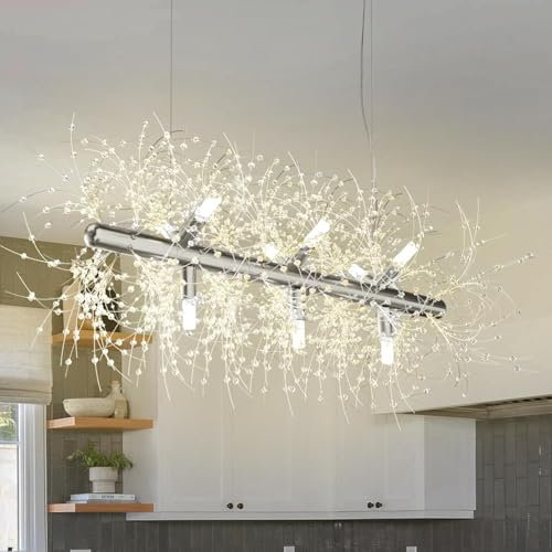 EFPD Moderner Kronleuchter Feuerwerk, Kristall Kronleuchter Löwenzahn Edelstahl Hängeleuchte für Küche Esszimmer Schlafzimmer 72 cm lang