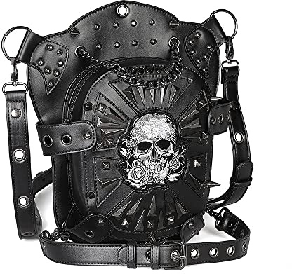 MOISTRI Steampunk Gürteltasche Leder Motorrad Gothic Hüfttasche mit Beinschlaufe Totenkopf Motorrad Hüfttasche Oberschenkeltaschen für Frauen