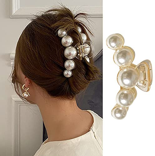 Grandes pinces à cheveux avec perles - Antidérapantes - Couleur champagne - Pour cheveux quotidiens, anniversaires, mariages - Accessoires tendance pour femme - Pour cheveux épais et fins