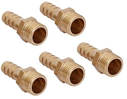 QUARKZMAN 8mm Spinato a 1/4BSP Maschio Filettatura Tubo x 5pz Dritto Ottone Rapido Portagomma Flessibile Raccordo per Aria Acqua Carburante Pneumatico Flessibile, Oro
