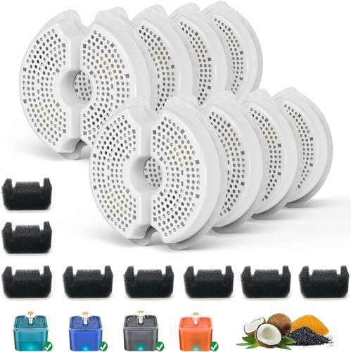 SAMANIJA Cat water fountain filters with Pre-Filter Sponges replacement,Compatiable with Wonder Creature,iPettie AONBOY 67oz/2Lfountains (8-Pack)