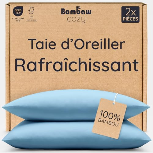 Bambaw Bambus Kissenbezug 40x60 cm, 2-er Pack, kühlende Sommer Bettwäsche, thermoregulierende Kissenbezüge Winter und Sommer, hypoallergene Bettwäsche, nachhaltige Kopfkissenbezüge 40x60 cm (Hellblau)