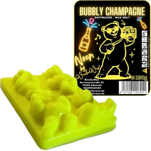 WonderWax Neon Duftriegel 6 x Duftwachs Bären Wachsmelt Duftwachs Raumduft für Duftlampen Soja Wachs Melts Duftmelt Aroma Wellnes Kerzen Wärmer Wax Tarts Bubbly Champagne