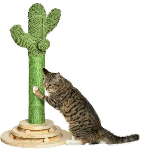 PawHut Arbre à Chat griffoir Forme de Cactus en sisal Naturel avec Pompon Suspendu et Plateforme de Jeu Boules - Ø 32 x 60 cm - Vert