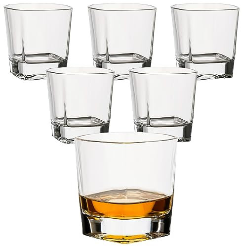gouveo 6er Set Whisky-Gläser 250 ml Crystal - Whisky-Set Gläser im leicht eckigen Design - Trinkgläser für Scotch, Cognac, Branntwein - Geschenkset für Männer und Whisky-Liebhaber