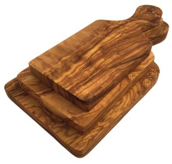 3er Set Schneidebrett mit Griff Brotzeitbrett Frühstücksbrett handgefertigt aus Olivenholz