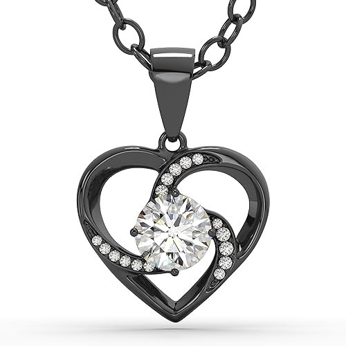 SERASAR Collier Femme Noir Argent 925 Filles Bijoux Coeur Cadeaux Journée de Mariage Cerceau