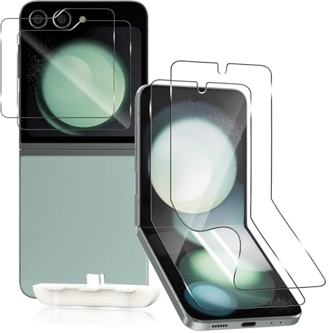 HeeYeal Vetro Temperato Protector + Screen Film per Samsung Galaxy Z Flip 5 | [2 + 2 Pezzi] HD TPU Flessibile Trasparenza Anti-Graffio, Pellicola Protettiva per Samsung Galaxy Z Flip 5