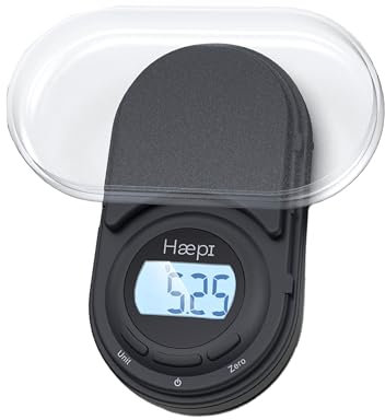 Haepi, Balance Cuisine Electronique Haute Précision 200g/0.05g-500g/0.1g, Ecran Rétro-Eclairé, Ultra-Compacte, fonction Tare/Liquide, Plateau De Pesée, Piles Incluses, Garantie 15 Ans