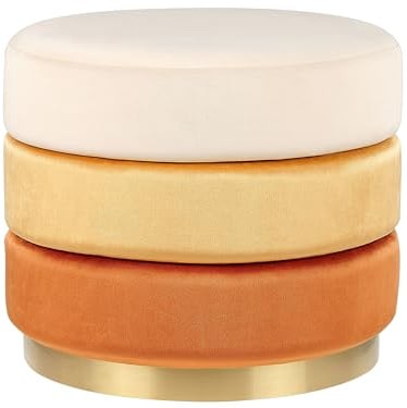 Beliani Pouf Samt orange rund ⌀ 39 cm Goldrand Edelstahl dreistufiger Farbverlauf Louin