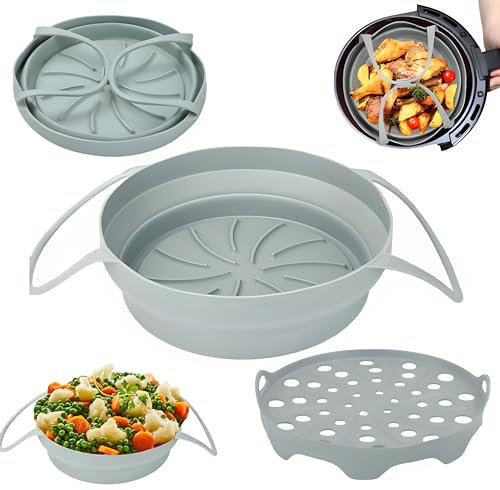 YoyoYolo Moule Silicone Air Fryer [2 Pièces] [20 cm] + Tapis Silicone [1 Pièce] [17 cm] | Accessoires Silicone Friteuse Airfryer | Panier Friteuse Air Chaud Réutilisable | Plat Pot Ronde Réutilisable