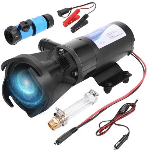 RV Portable Macerator Waste Water Pump for Sewage, 12V 12GPM Suction 3.2 feet Lift 10 feet, Quick Release Sewage Pump Kit with Double Four-leaf Blades, Fresh Water Rinse & Manual Crushing Function