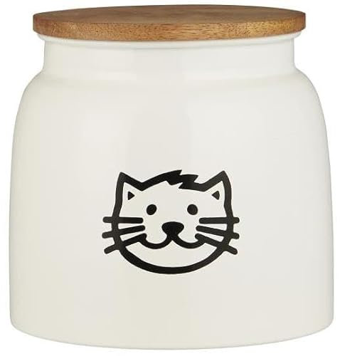 IB Laursen Dose für Katzenfutter weiß m/Katzenmotiv und Holzdeckel 2,2 ltr