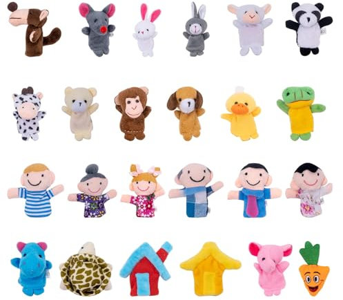 Finger Puppets for Toddlers, 24 Pack Stuffed Animal Finger Puppet Toy Soft Storytelling Dolls Mini Role Playing Figures for Storytime, Party Favors, Goodie Bag Stuffers