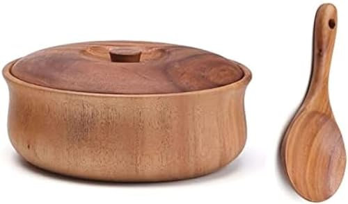 Ensaladera De Madera con Tapa Y Cuchara, Cuenco De Madera De Acacia para Ensalada De Frutas, Cereales, Pasta De Copos De Maíz, Cuenco para Servir Comida, Decoración, Fiesta, Grande